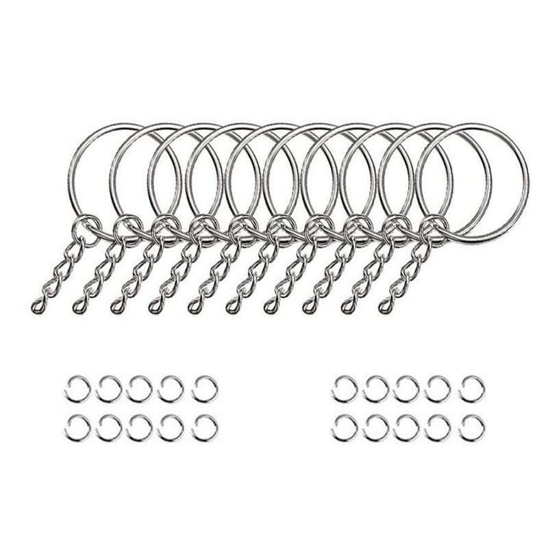 20Pcs Splits Key Ring Hoops with Chain Jump Rings for Jewelry Making Accessories