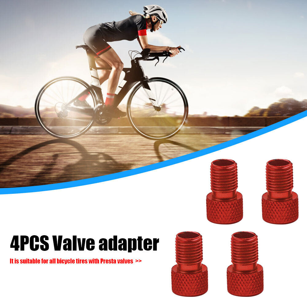 4x Presta to US Bike Tire Valve Adaptor Converter Aluminum Adapter (Red)