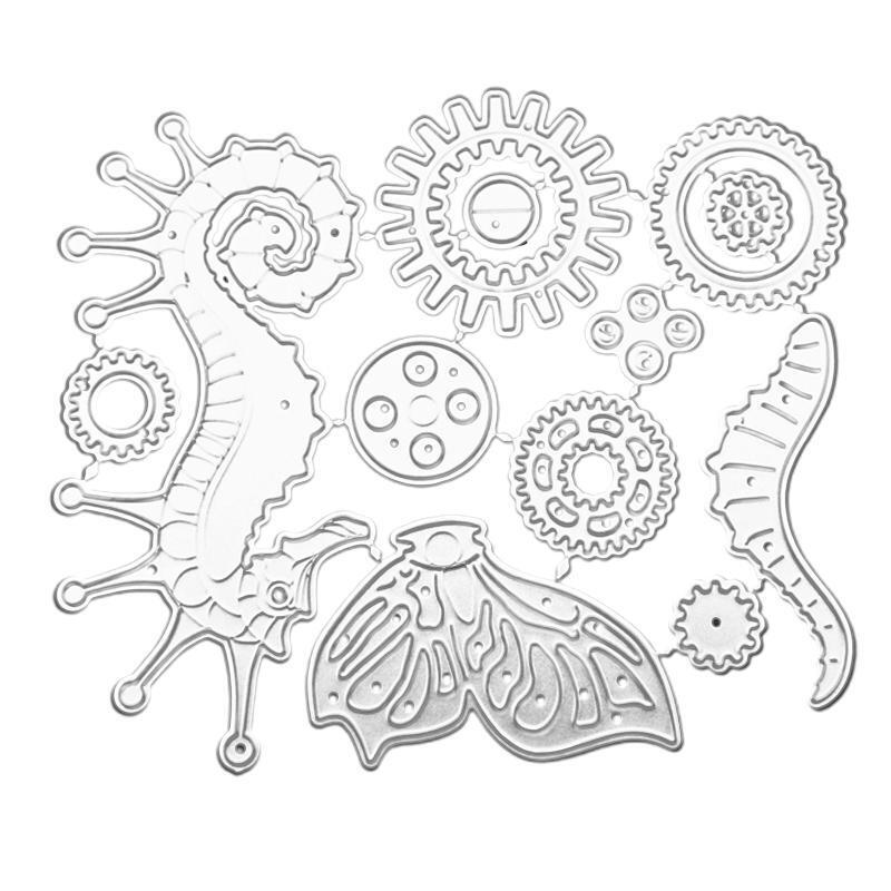 Gear Flying Seahorse Metal Cutting Dies Stencil Scrapbooking DIY Album Embossing