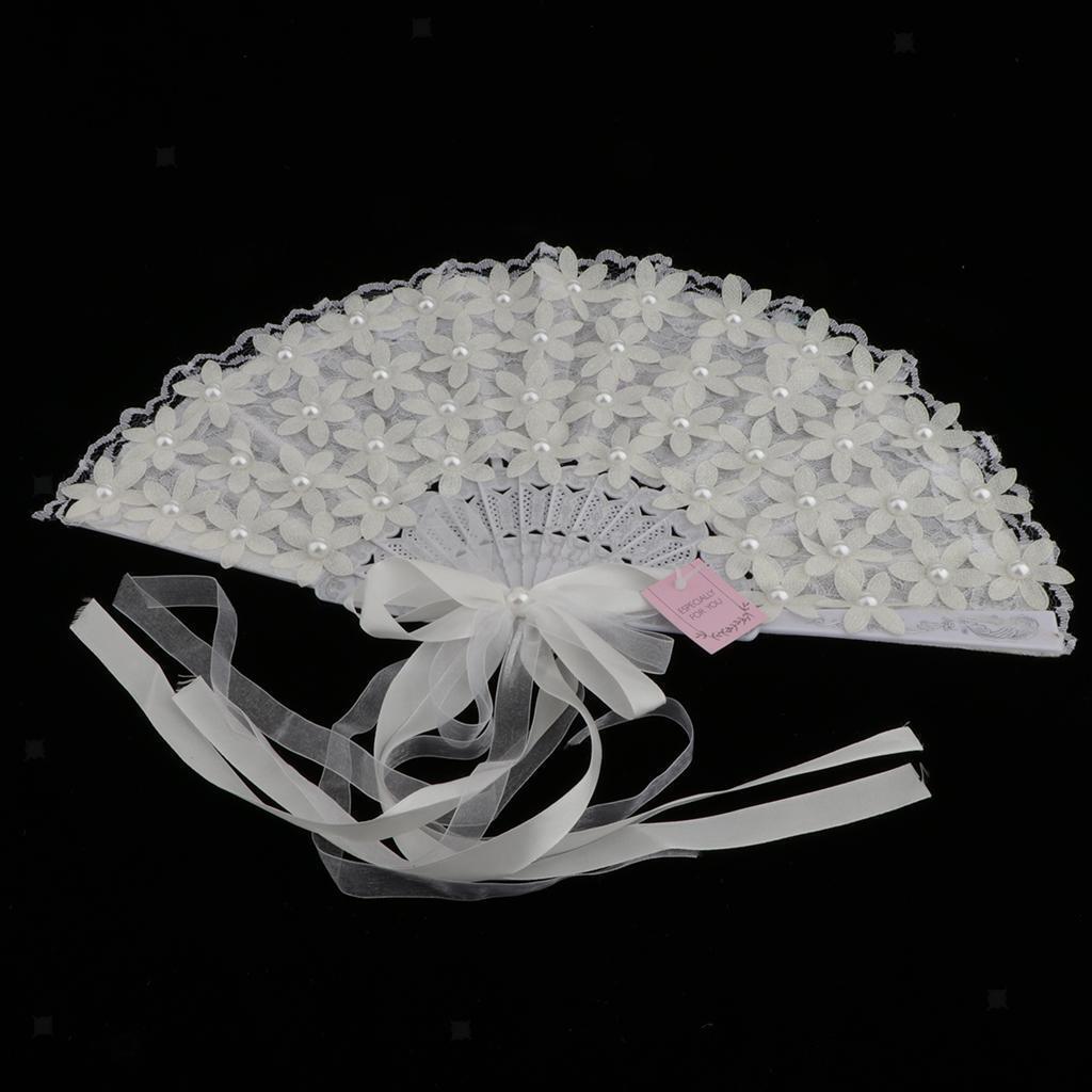 Classic Foldable Lace Flower Fan Wedding Ceremony Photo Props Bride White