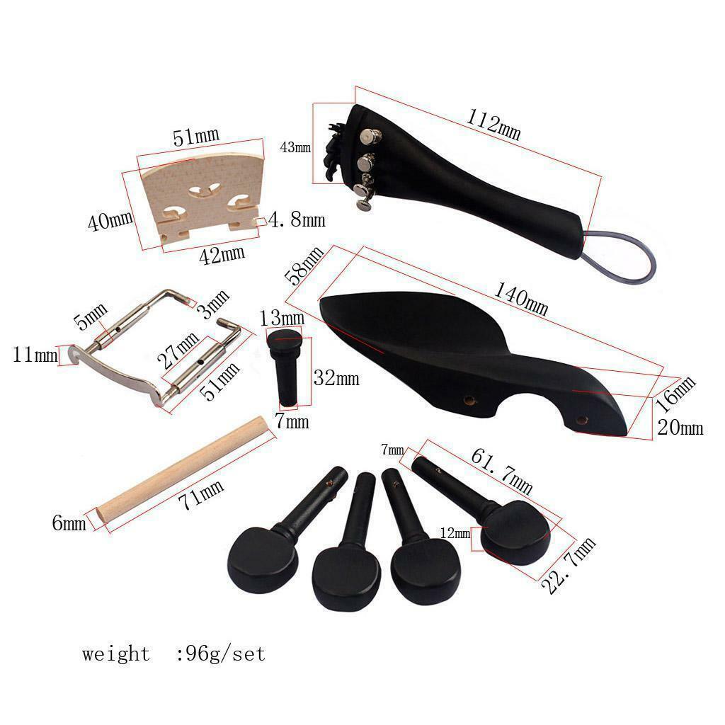 4/4 Ebony Violin Tuning Pegs with Chinrest terminal pin Bridge Tailpiece Clamp
