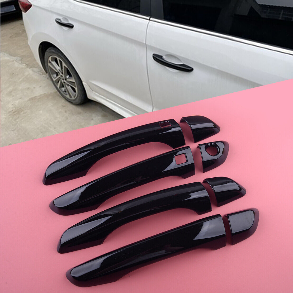 Glossy Black Exterior Door Handle Cover Trim Fit for Hyundai Elantra 2017-2020