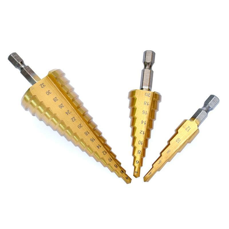 Multifunctional Titanium Coated Step Drill Bit  with Cloth Bag for Woodworking