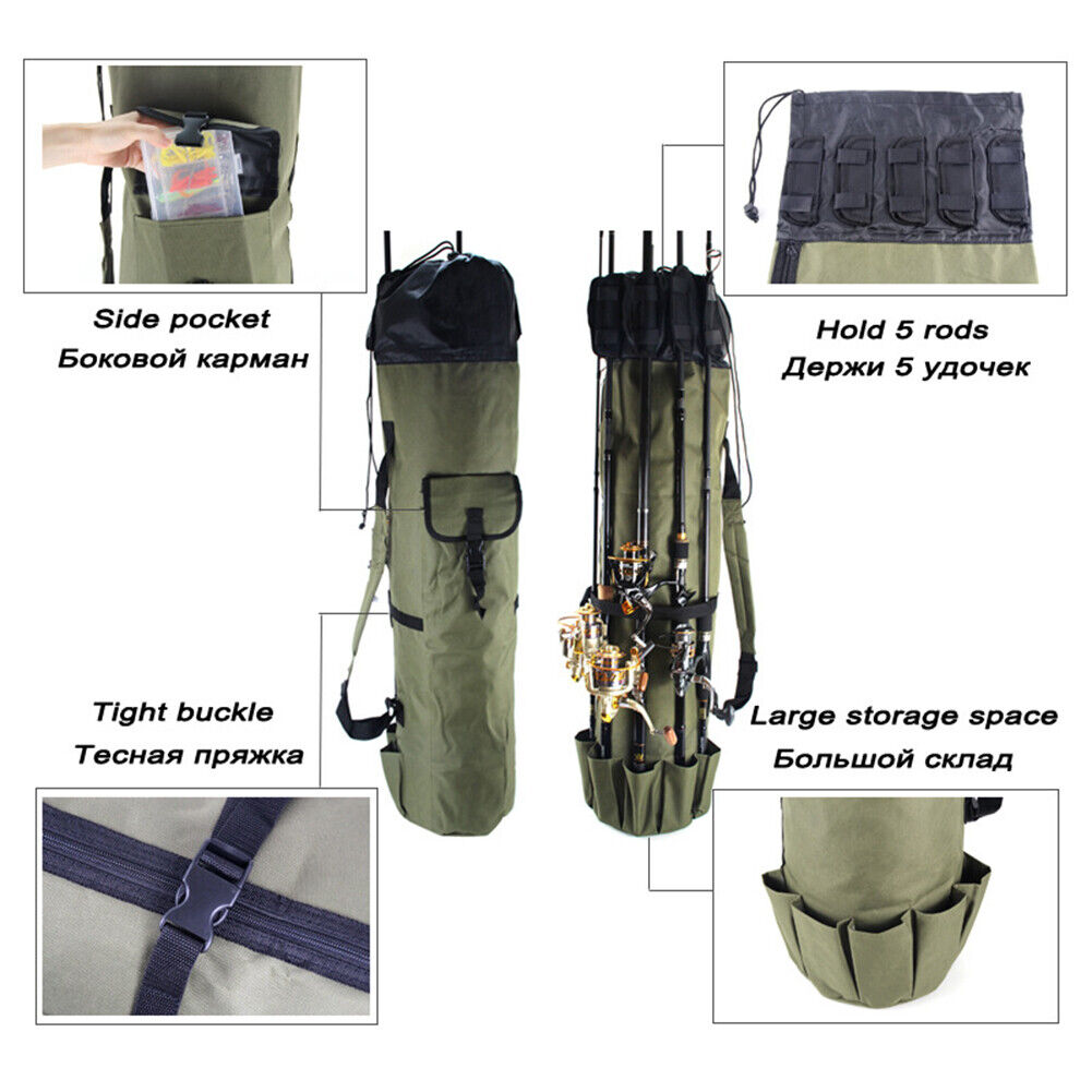 Fishing Rod Bag Oxford Cloth Reel Pole Tackle Storage Carrier Case (Green)