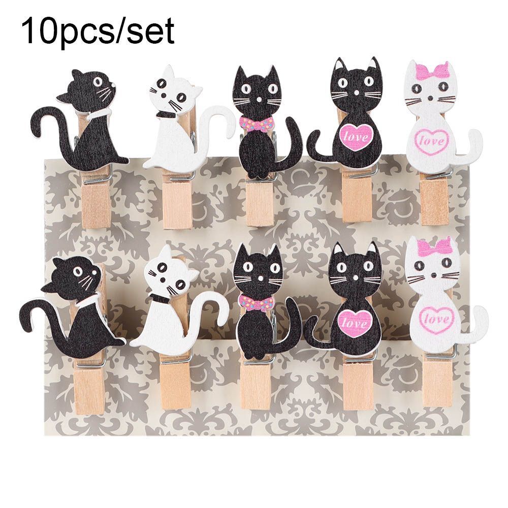 Cartoon DIY 10pcs/set Cute Cat with Hemp Rope Wooden Clips Hanging Photo Clips