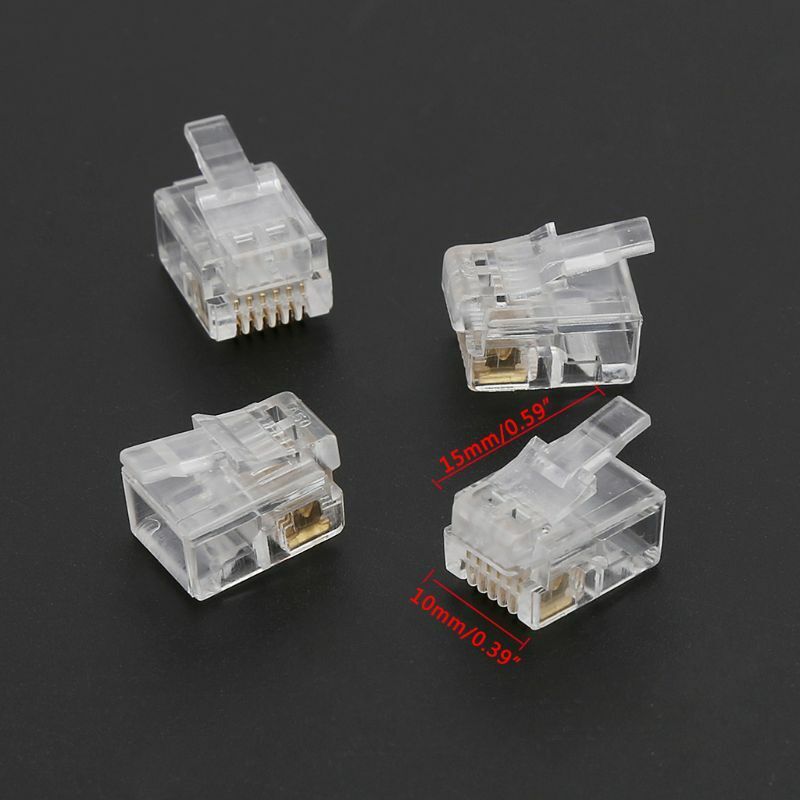 100pcs RJ12 6P6C Modular Cable Head Telephone Connectors Crystal Plugs