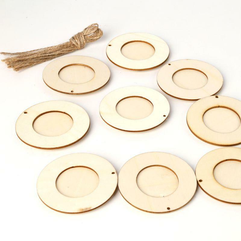 10pcs/set Wooden Mini Round Photo Frame Hanging Crafts DIY Handmade With Ropes