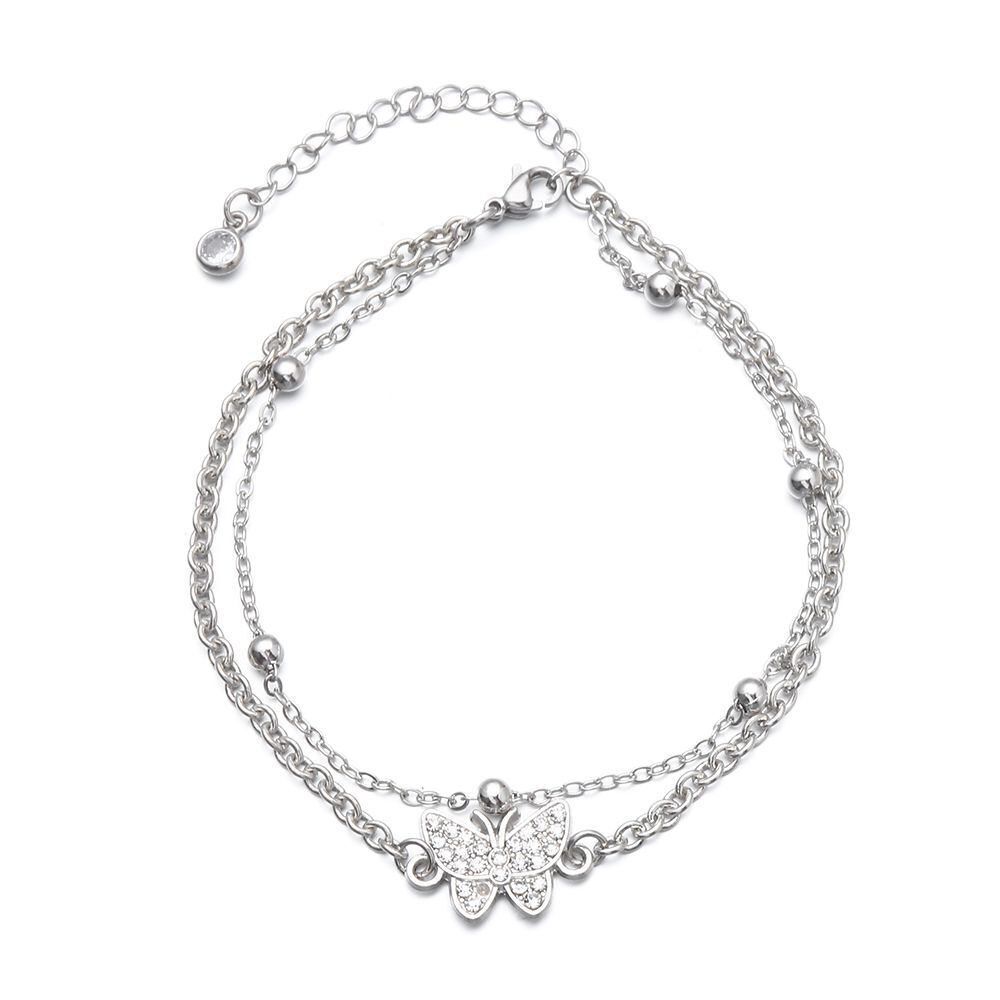 Beaded Heart Adjustable Chain Summer Jewelry Double Layer Foot Anklet Beach