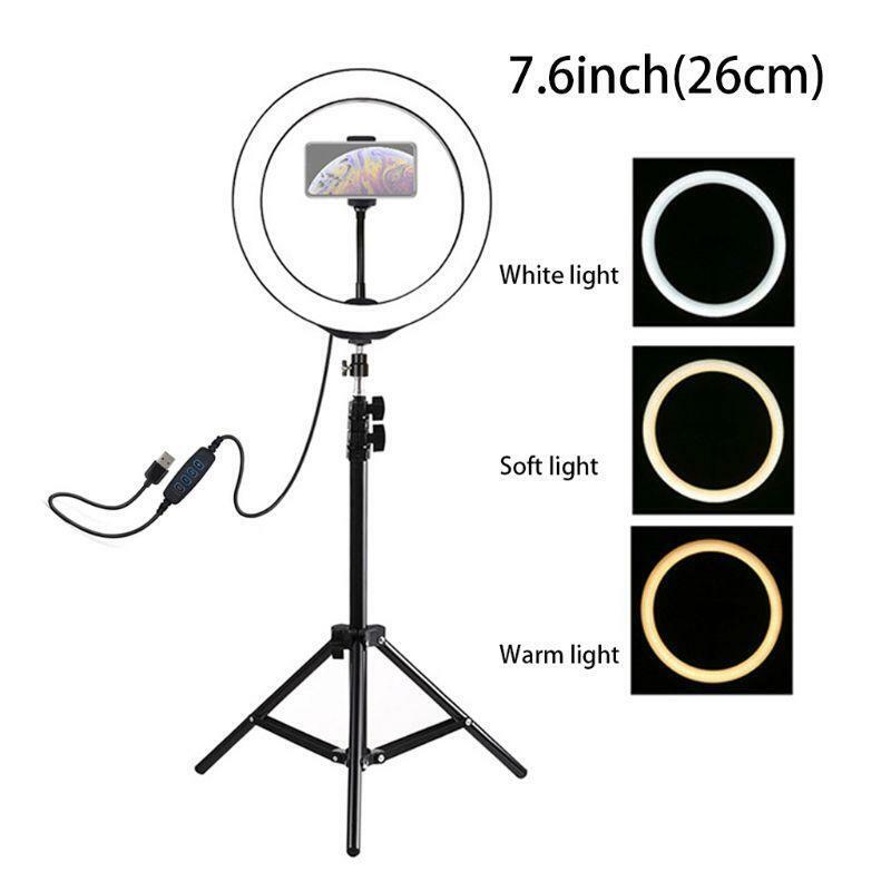7.6in LED Selfie Ring Lamp with Tripod Stand and Cellphone Holder for Live Vlog