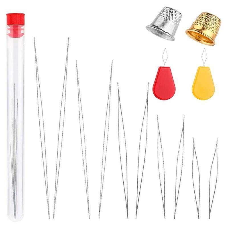 10Pcs Beading Needles 5 Sizes Big Eye Beading Needles with Threaders Thimble Kit