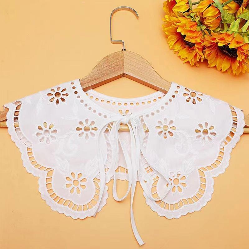 Women Lace-Up Detachable Collar Shawl Hollow Embroidery Sun Flower Lace Capelet