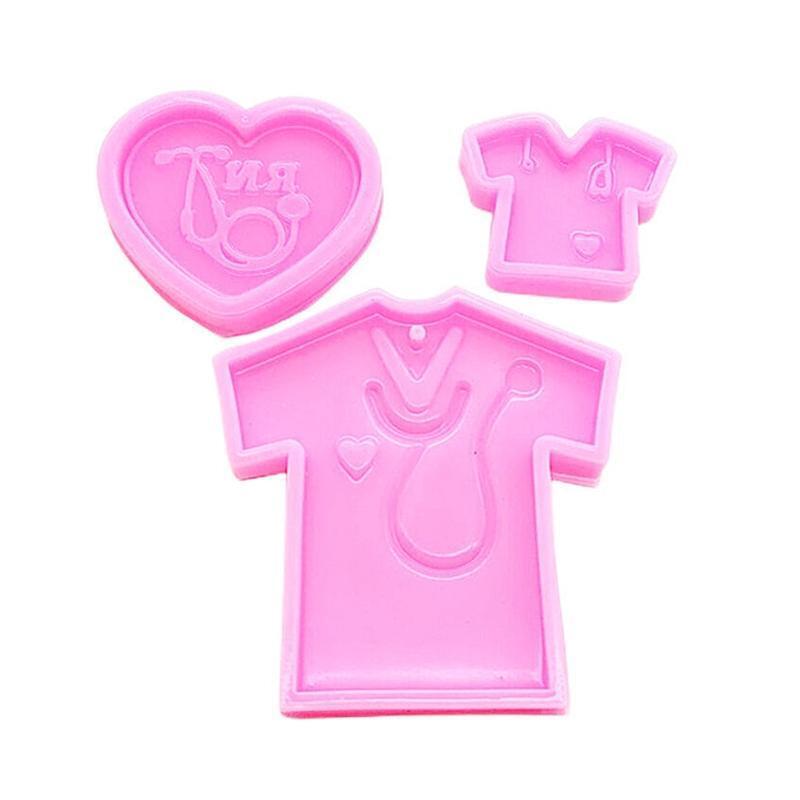 Heart-shaped Keychain Silicone Mold Loving Nurse Auscultation Clothes Pendant