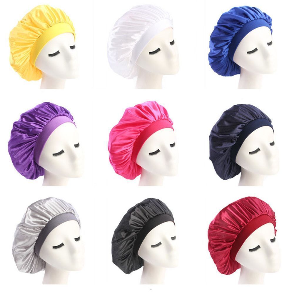 Night Sleep Wide Band Head Cover Bonnet Headwrap Chemo Cap Satin Stretch Hat