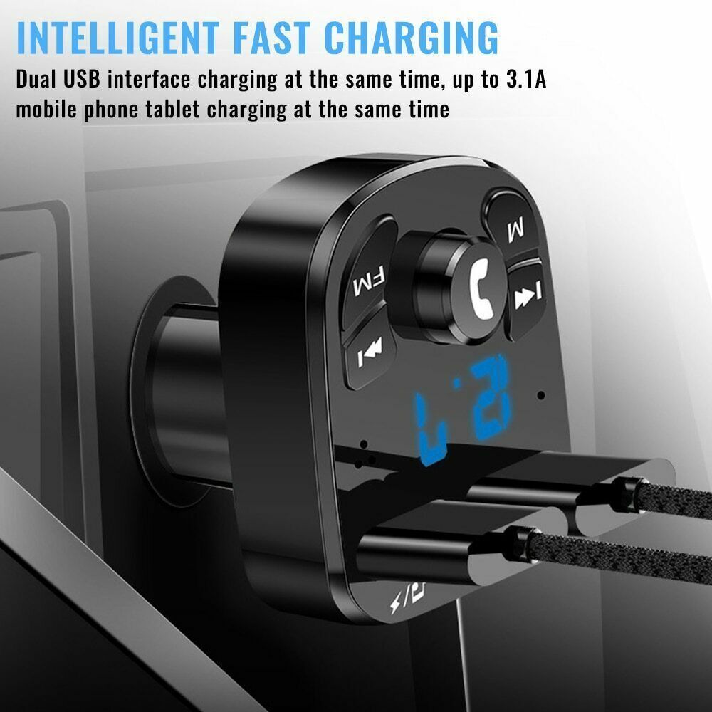 MP3 Player Car FM Transmitter Fast Charger Dual USB Ports Bluetooth Adapter