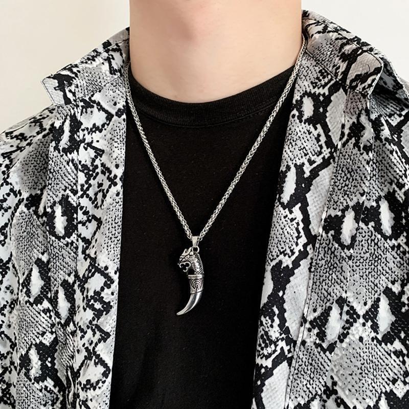 Wolf Teeth Pendant Necklace Lucky Jewelry Steel Tooth Amulet Pendant Necklace