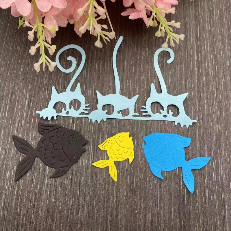 Cartoon Cat Fish Cutting Dies Stencil Metal Scrapbook Album Paper Card Template