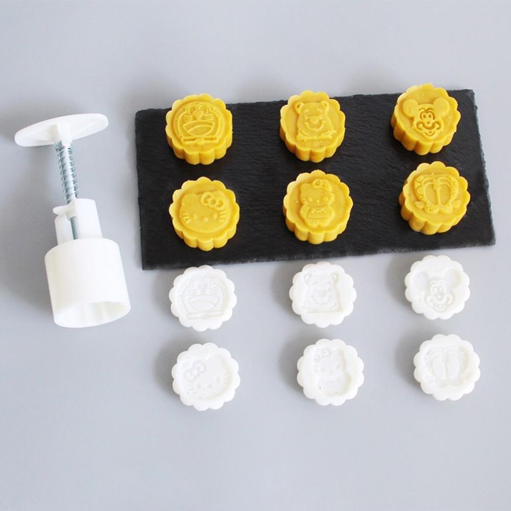 Cartoon Animal 1 Mooncake Mold + 6 Stamps Set DIY Bake Hand Pressure Mould