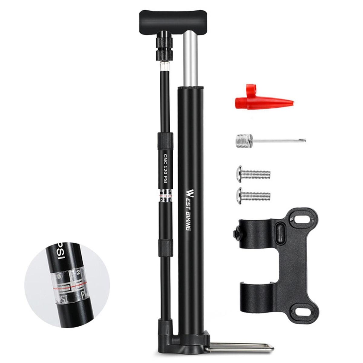 Mini High Pressure Floor Pump Gauge Balloon Inflator Bike Hand Black Cycle