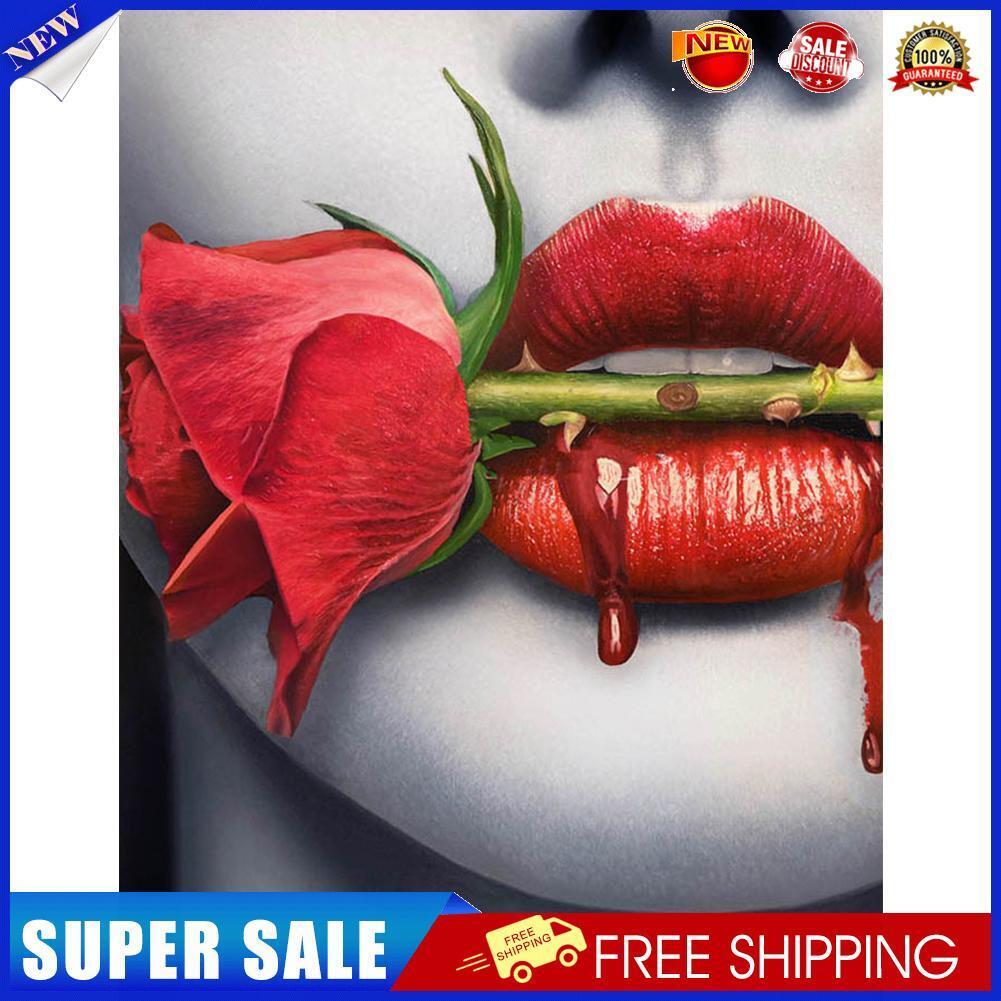 5D DIY Diamond Painting Rose in Mouth Full Round Drill Mosaic Art Pictures