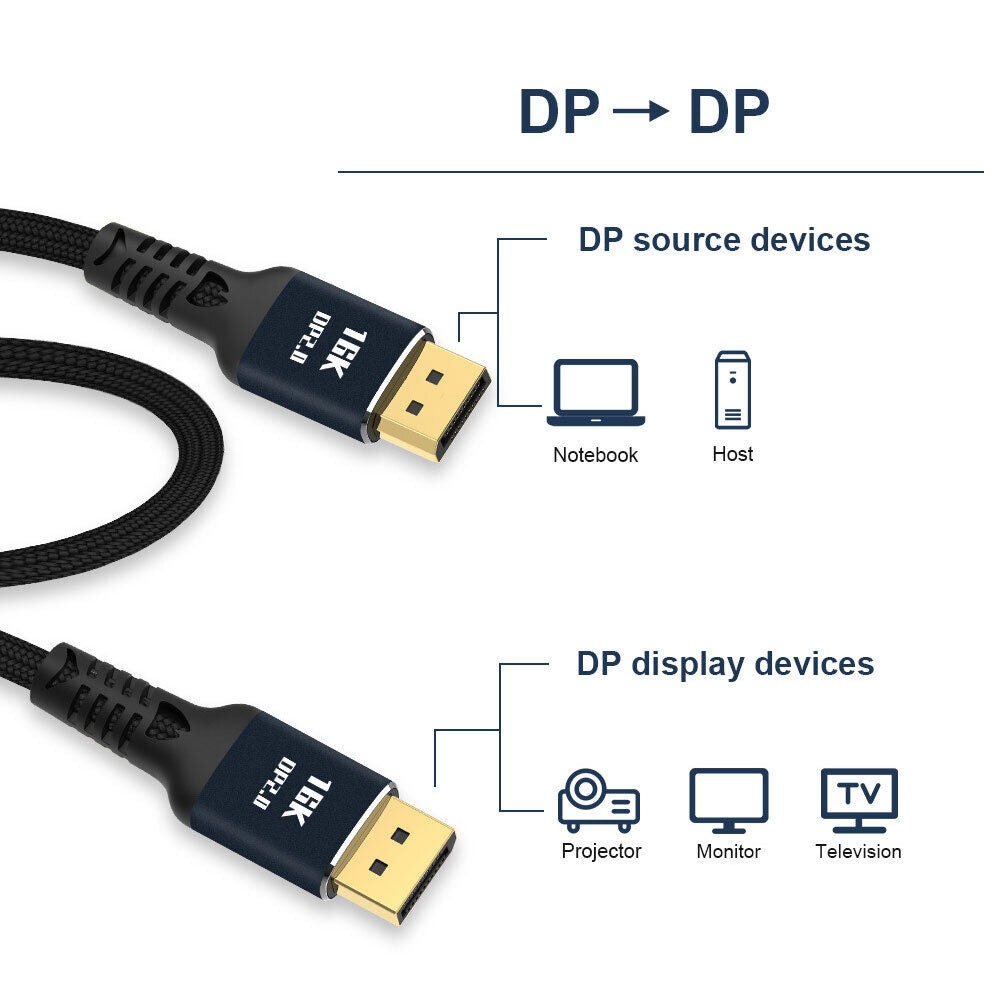 1m DisplayPort 2.0 Male Braided Cable 16K 60Hz 10K 60Hz HD Video DP Adapter
