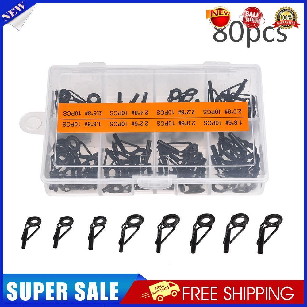 80pcs Fishing Rod Guide Tip DIY Multi-Size Sea Rod Steel Ceramic Guide Ring