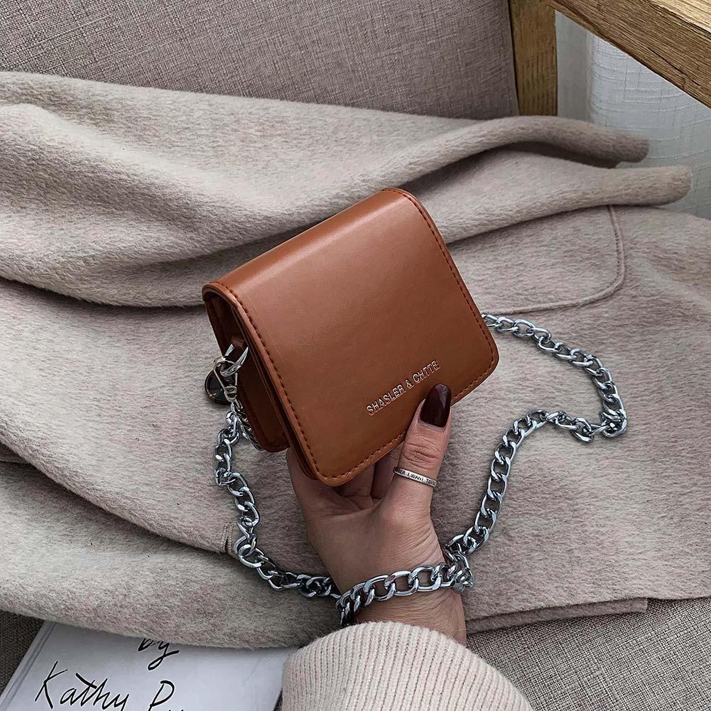 Fashion Mini Women Messenger Bag PU Leather Shoulder Chain Handbag (Brown)