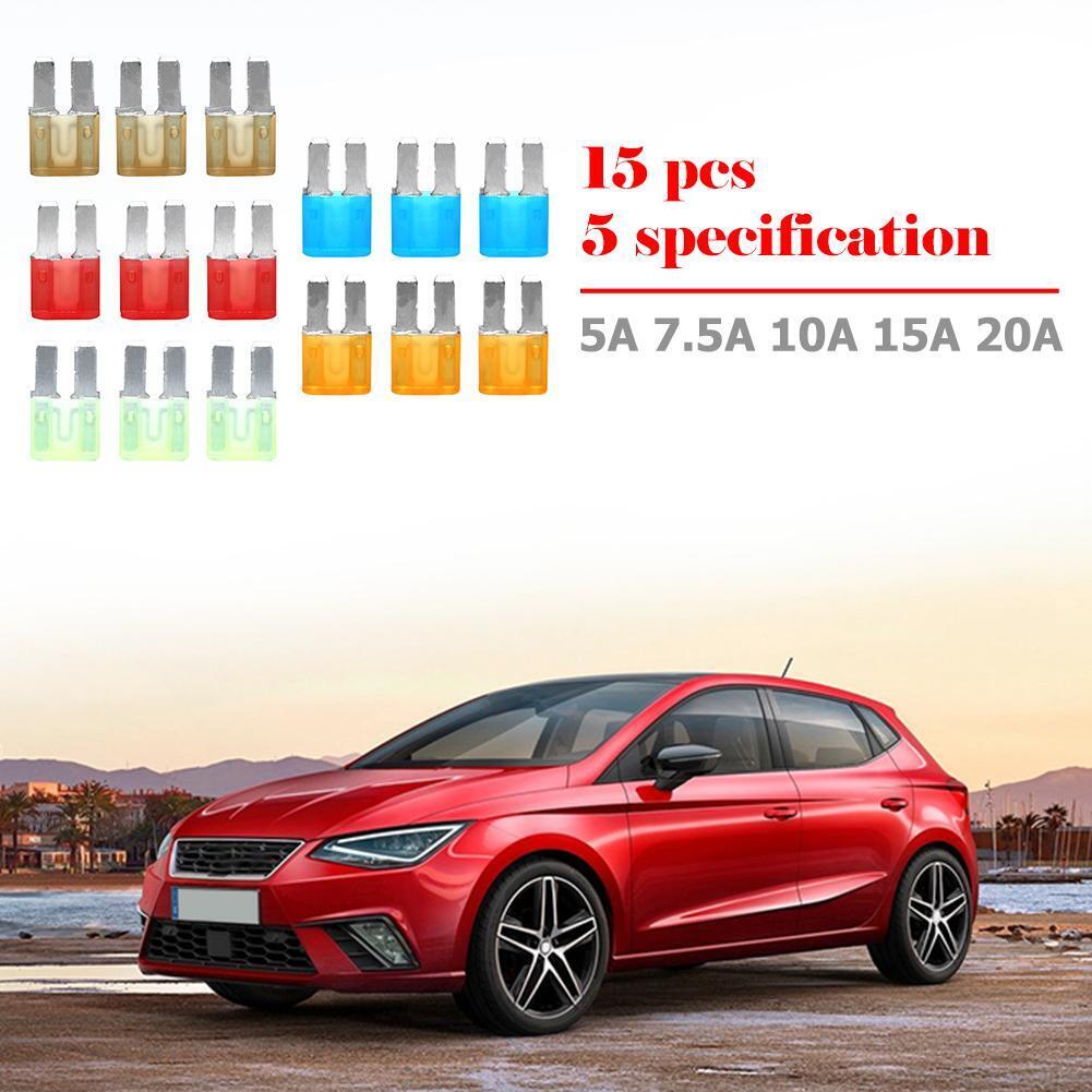 15pcs Micro2 Fuses 5A 7.5A 10A 15A 20A Car Auto Blade Fuse Assortment Kit