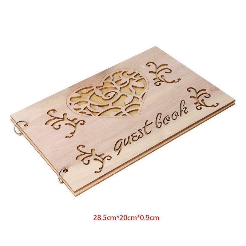 Personalized Guest Book Heart Wooden Guestbooks Signature Message Scrapbook