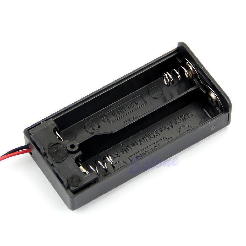 Hard Plastic Battery Case Holder Storage Box for 2X AA Battery with Wire Leads