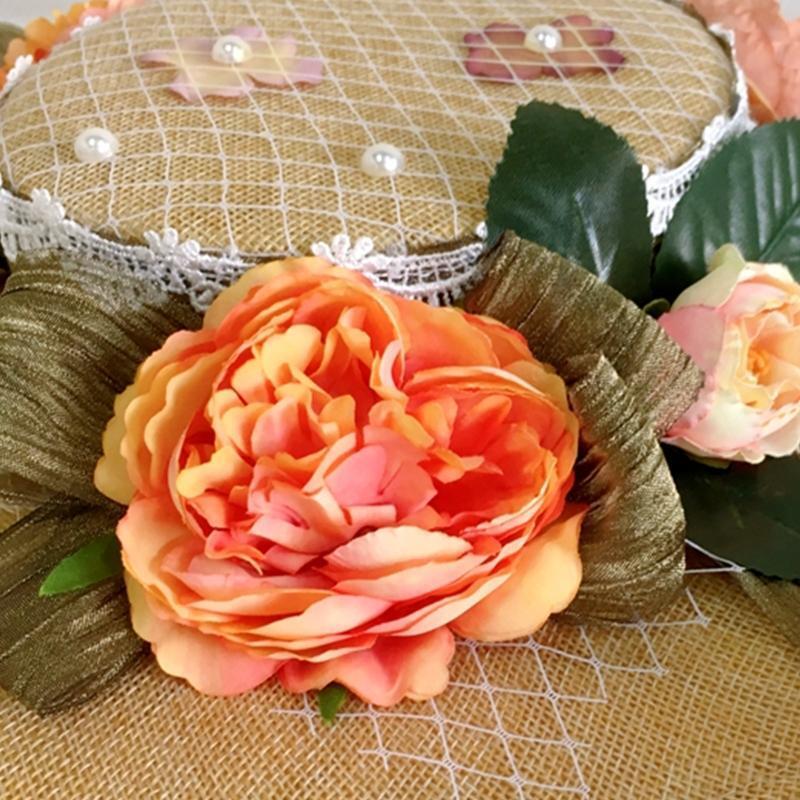 Trendy Sunshade Flat Hat Beach Hat Flower Decor Sunhat for Lolita Party Girls
