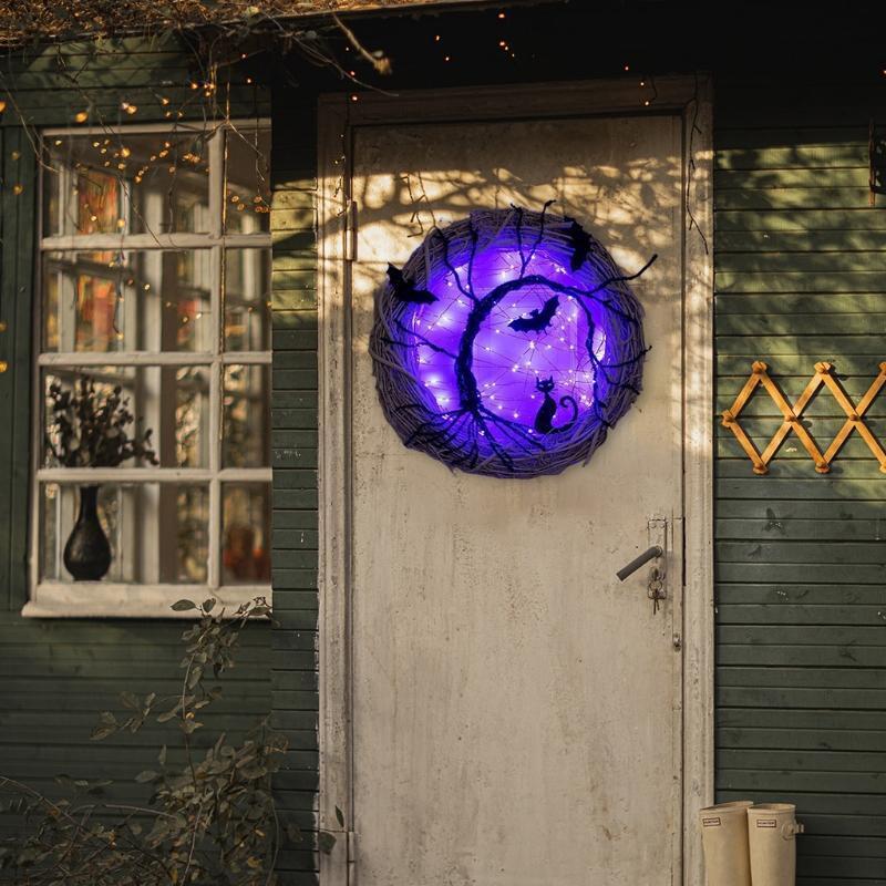 Bat Cat Wreath Halloween Horror Party Haunted House Garden Household Decoration