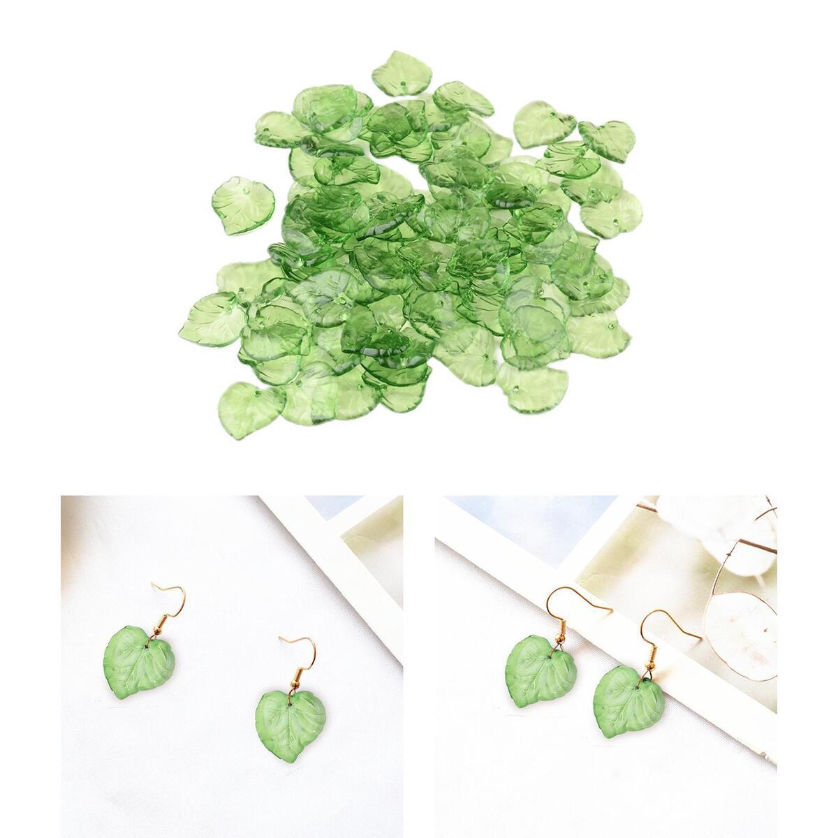 100x Green Transparent Acrylic Leaf Pendants Frosted Style Leaf Shape Bead