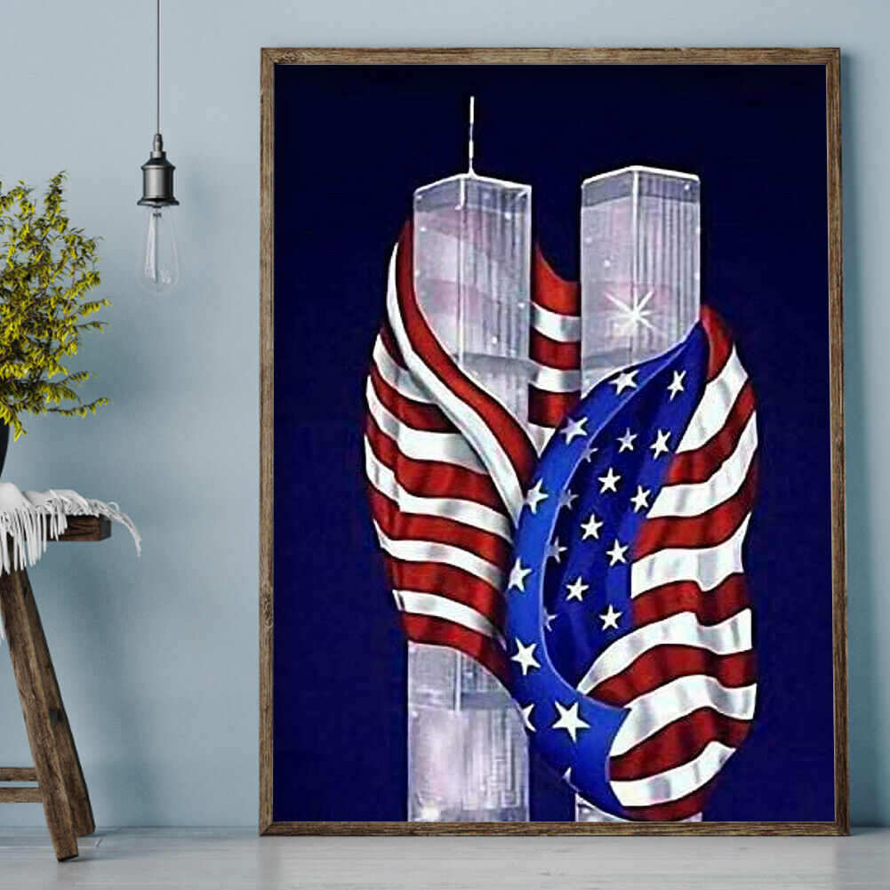 Diamond Painting DIY Flag Twin Tower Full Square Drill Rhinestone Picture