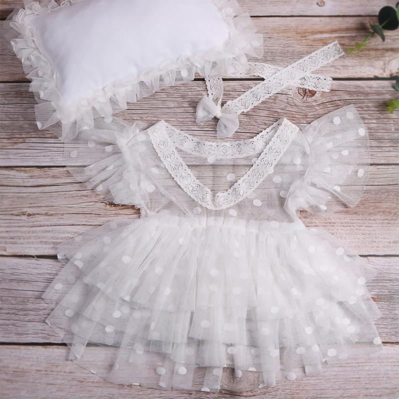 Newborn Photography Clothing Bow Headband+Dress+Pillow 3Pcs/set Baby Girl Gift