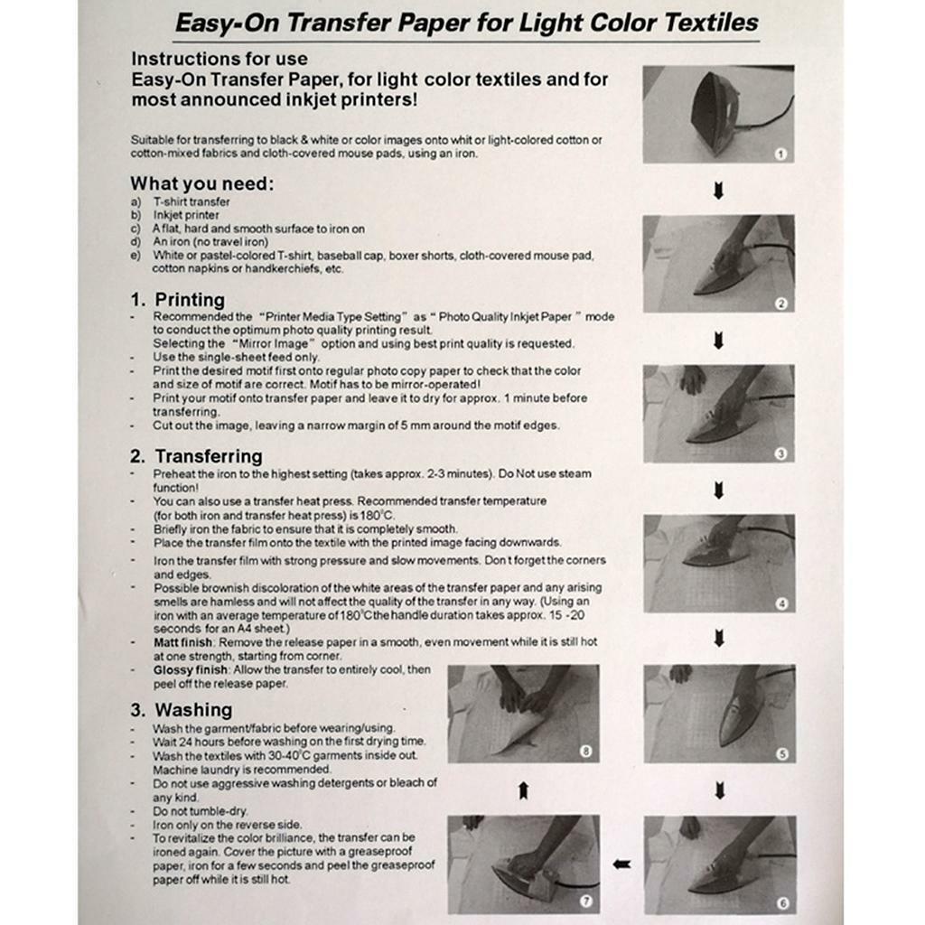 20Sheets Activities Inkjet Printable Iron-On Heat Transfer Paper for DIY T