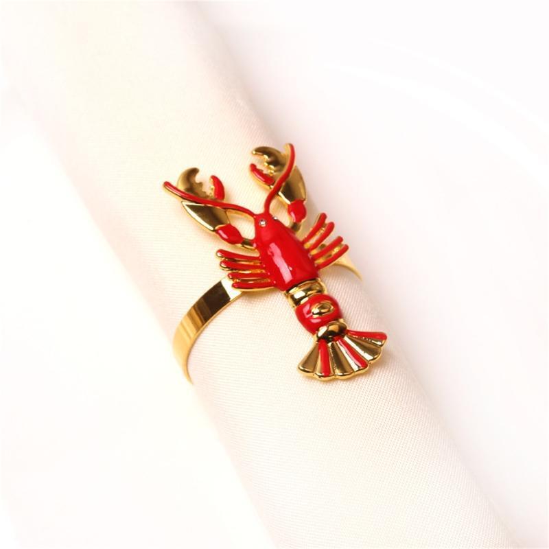 12Pcs Cute Lobster Napkin Rings Metal Serviette Buckle Holder Theme Party Decor