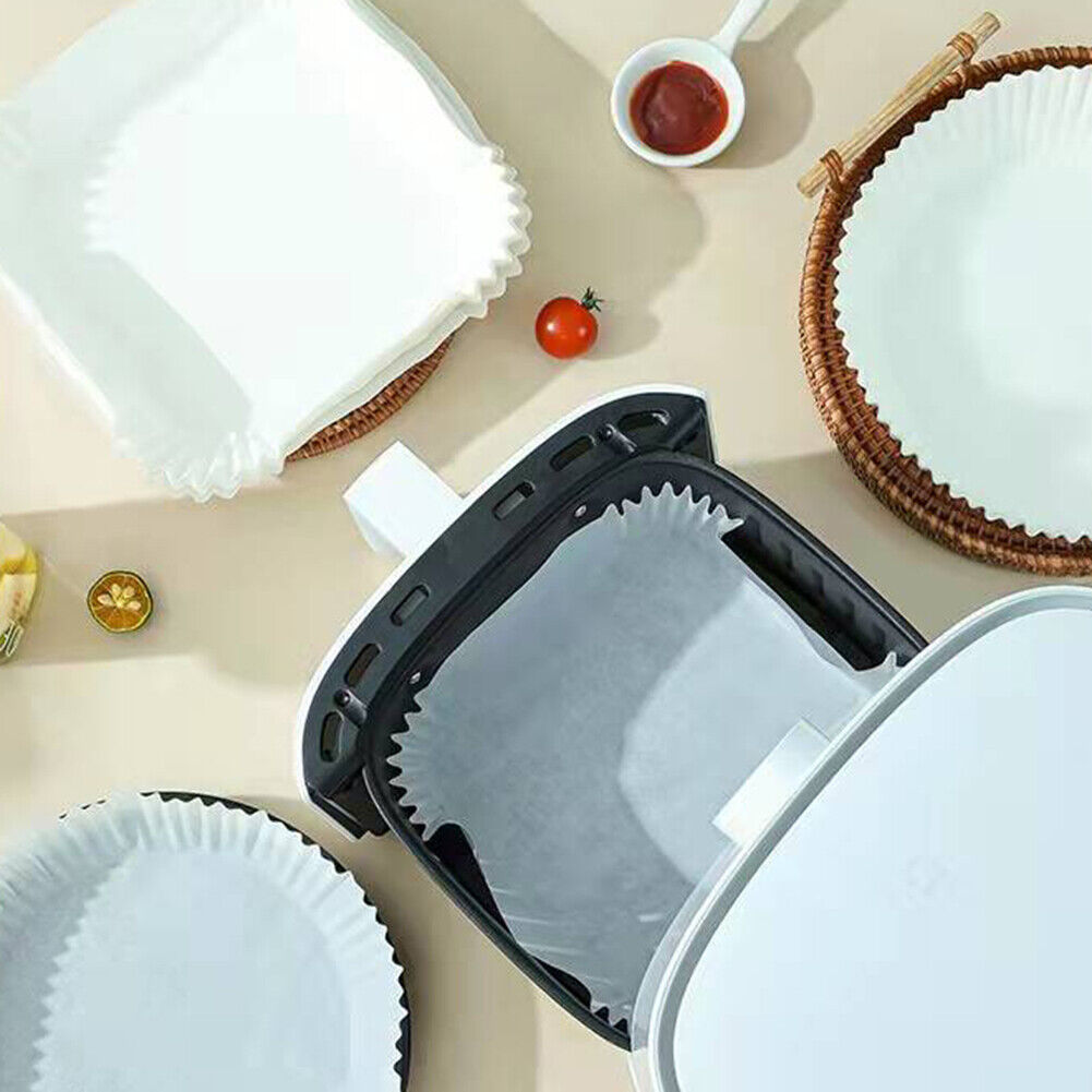100pcs Air Fryer Paper Liner Mat Steamer Oven Baking Paper Tray (D White)