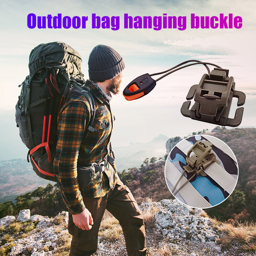 Outdoor Backpack Clip Molle Hanging Buckle w/ Whistle Rope (Army Green)