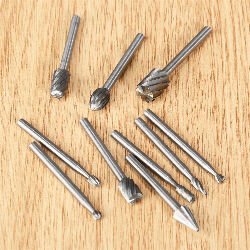 10pc Engraving Cutting Beveling Polishing Burr Rotary File Drill Bits 1/8" Shank