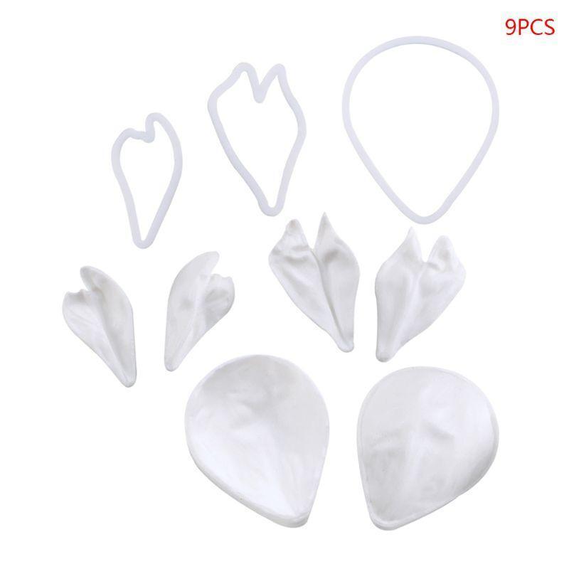 9pcs/set Peony Petals Veiner Cutter Silicone Fondant Sugarcraft Mold Cake Decor