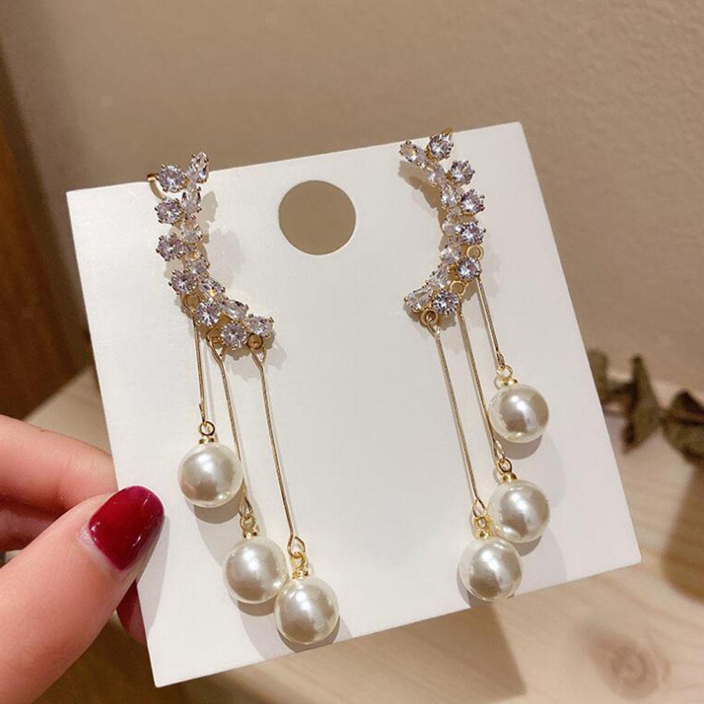 Rhinestone Tassels  Earrings Ear  Clip for Engagement Graduation