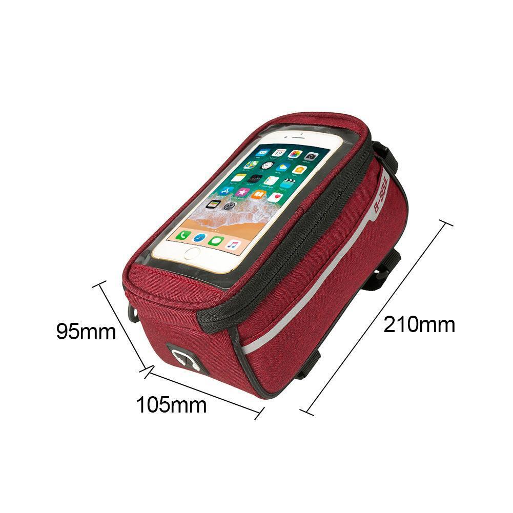 Waterproof Bicycle Front Tube Bag 6in Phone Touch Screen Saddle Bag (Red)
