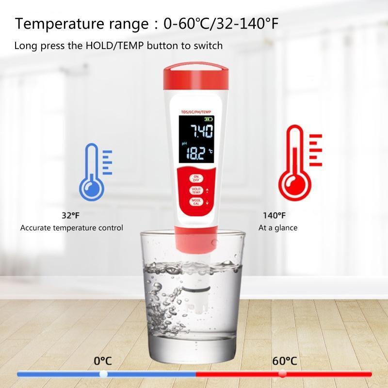 4 IN 1 TDS PH Meter PH/TDS/EC/Temperature Meter Digital Water Quality Monitor