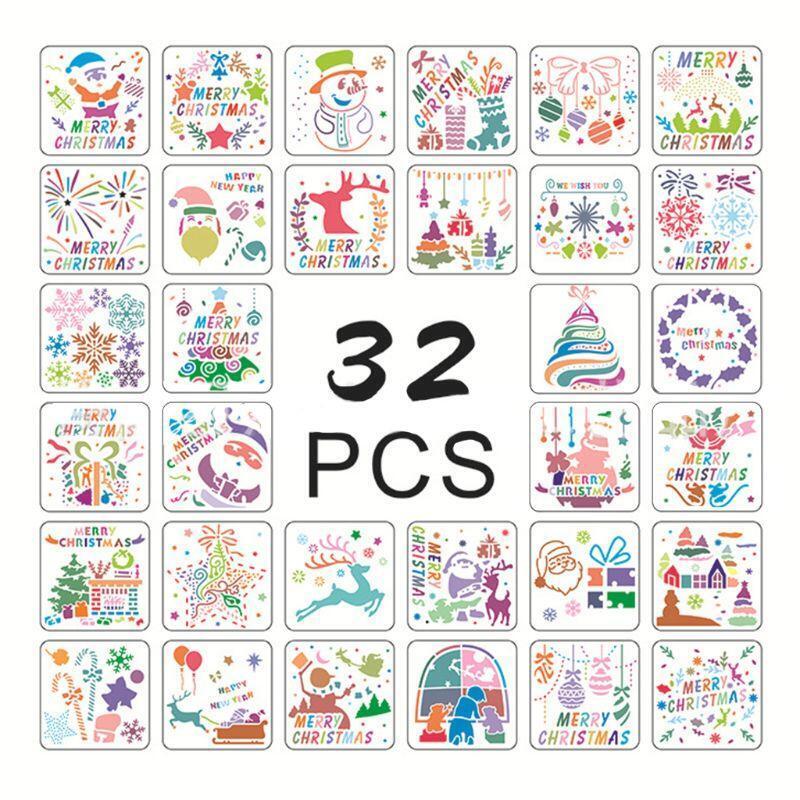 32pcs/set Christmas Painting Drawing Stencils Templates DIY Embossing Album Art