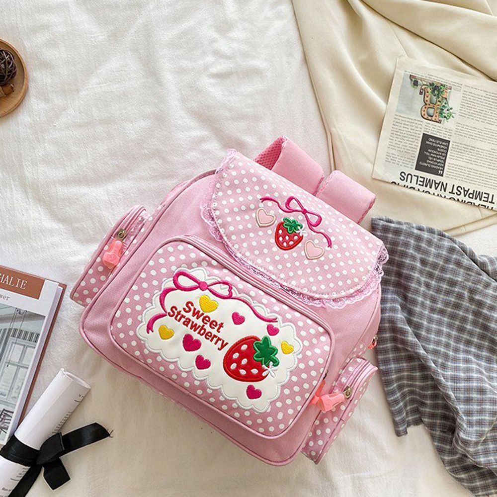 Embroidery Strawberry Children Backpack Schoolbag Women's Bag Student's Bag