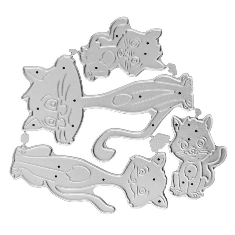 Cartoon Cat Family of Four Carbon Steel Cutting Dies DIY Scrapbooking Photo