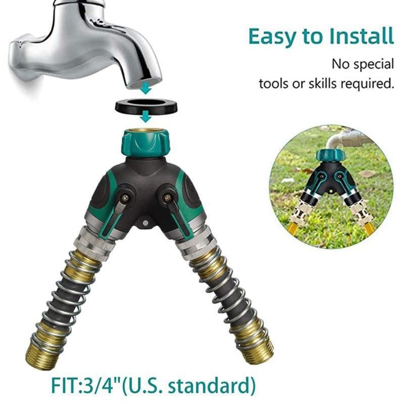3/4" 2 Way Hose Splitter 2 Way Garden Hose Connector with 2 Pcs Garden Hose