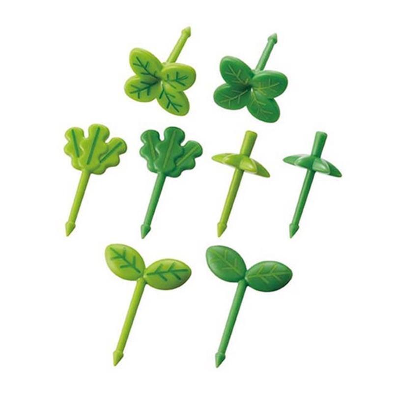 Set of 8 Mini Fork Green Plants Shaped Fruit Fork Snack Cake Dessert Food Forks