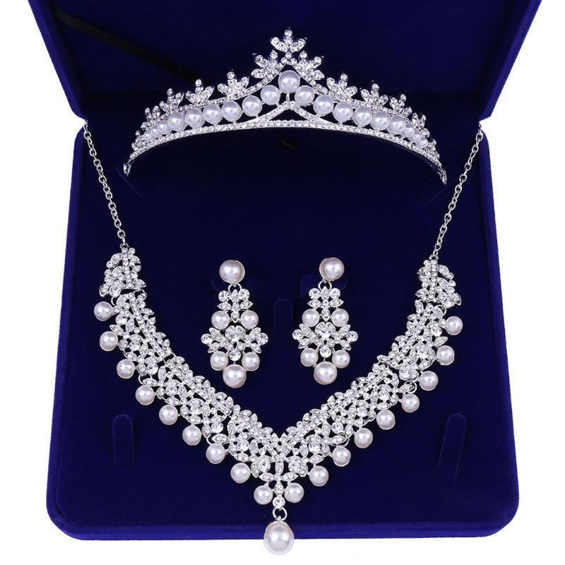 Rhinestone Bridal Jewelry Sets for Women Necklace and Earrings Set with Tiara