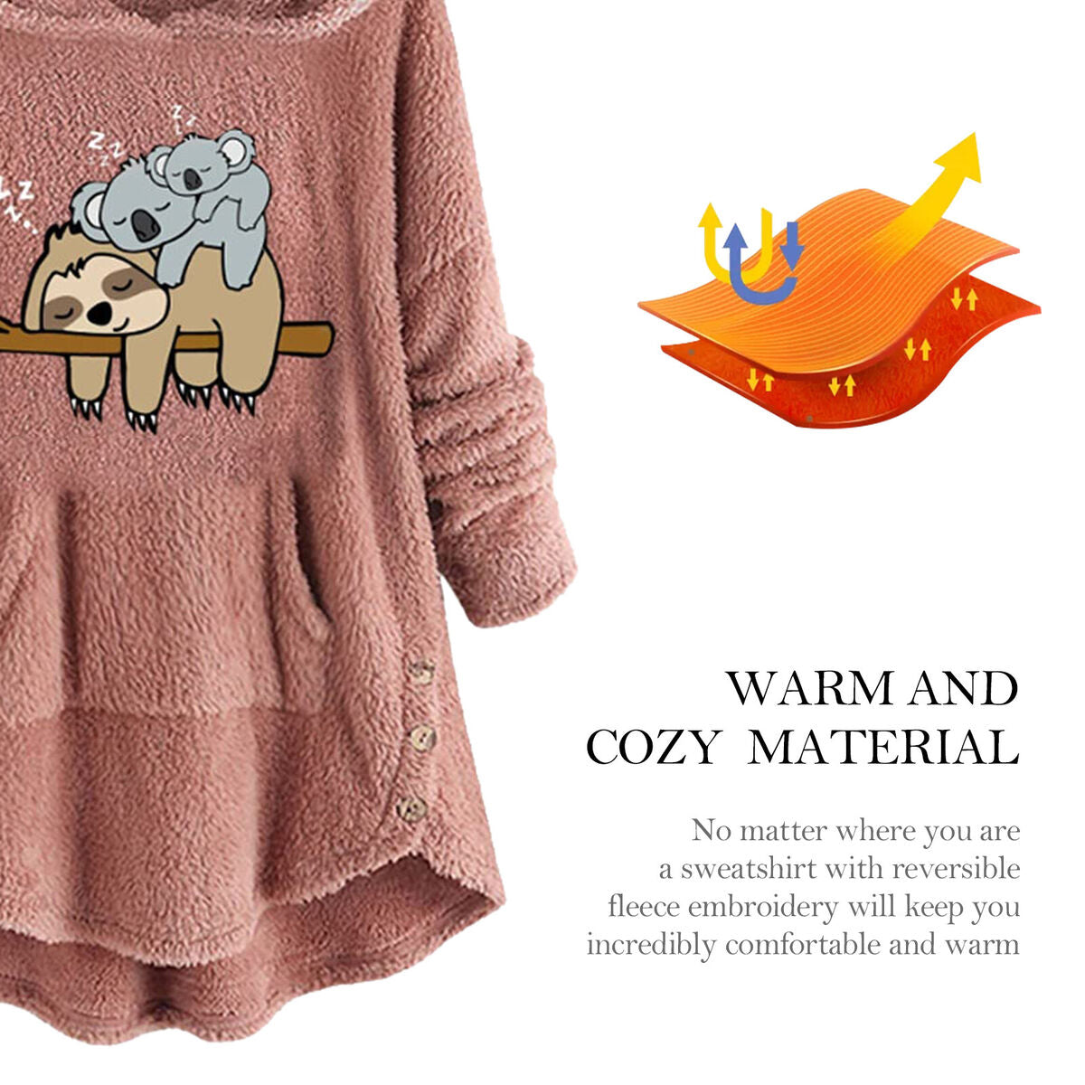 Sherpa Hood Wearable Blanket Plush Fleece Blanket Sweatshirt (Sloth Pink M)